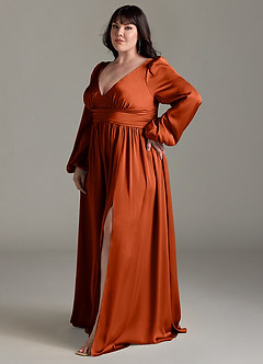 Azazie Norah Robes de demoiselle d'honneur Robe Trapèze en Satin extensible Paprika image11