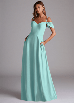 Azazie Marley Jurken voor bruidsmeisjes Converteerbaar Jurk van Chiffon met A-Lijn Off the Shoulder Aqua image1