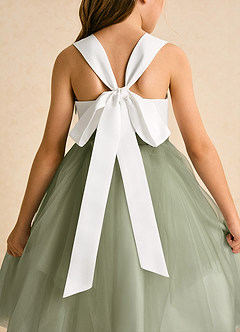 Azazie Bonny 플라워 걸 드레스 볼가운 주름진 얇실버 명주 그물 티 길이 드레스 image6