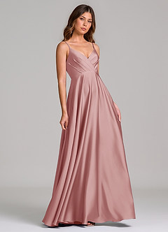 Azazie Amani Bridesmaid Dresses Dusty Rose A-Line Pleated Stretch Satin Dress image1