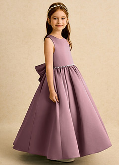 Azazie Daisies Flower Girl Dresses Vintage Mauve Ball-Gown Bow Matte Satin Dress image6
