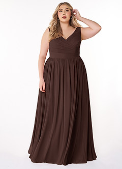 Azazie Keyla Bridesmaid Dresses Ganache A-Line V-Neck Pleated Chiffon Dress image6