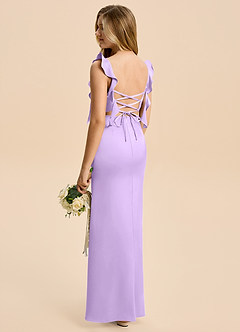 Azazie Jessamine Junior Lilac A-Line Ruched Stretch Satin Dress image4