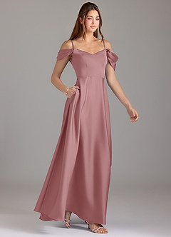 Azazie Marley Bridesmaid Dresses Dusty Rose A-Line Off the Shoulder Stretch Satin Convertible Dress image4