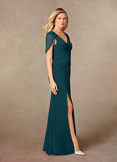Azazie Luisa vestidos de madre de la novia Vestido de Pino de Malla de Sirena con Cuello en V Plisado image4