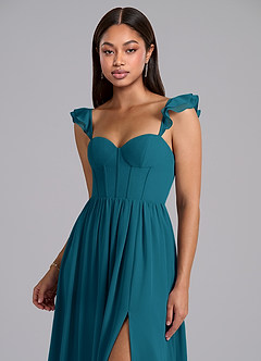 Azazie Denisse Bridesmaid Dresses Ink Blue A-Line Ruched Chiffon Dress image6