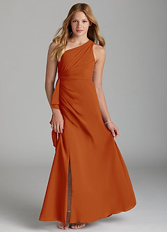 Azazie Maive Junior Paprika A-Line Pleated Chiffon Dress image1