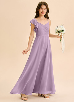 Azazie Kelsea Junior Klä av A-Line i Chiffong Rynkad image1