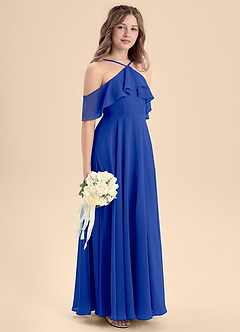 Azazie Tessabelle Junior Vestido de Azul Real de Gasa de Corte En A con Vestidos sin tirantes image5