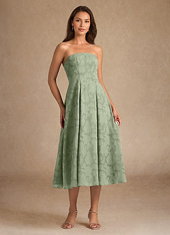 Azazie Lorain vestidos de madre de la novia Vestido de Salvia Polvorienta de Devorado Floral de Corte En A con Plisado image7