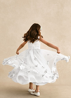 Azazie Vi Vestidos de florista Vestido Branco de Tule de Linha A com Sem mangas image3
