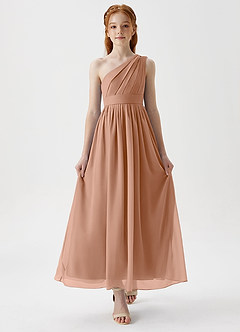 Azazie Anissa Junior Abito A-Line in Chiffon Plissettato Champagne Rosa image5