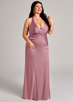 Azazie Valerie Brautjungfernkleider Meerjungfrau-Linie Plissee Stretch-Satin Kleid Vintage Mauve image10