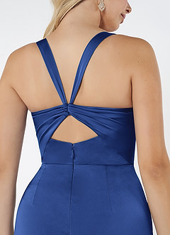 Azazie Mero Bridesmaid Dresses Royal Blue Sheath Pleated Stretch Satin Dress image5