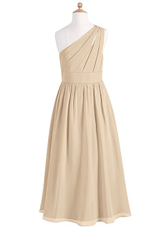 Azazie Molly Junior Champagne A-Line Pleated Chiffon Dress image7
