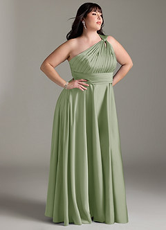 Azazie Charlize Bridesmaid Dresses Dusty Sage A-Line One Shoulder Stretch Satin Dress image12