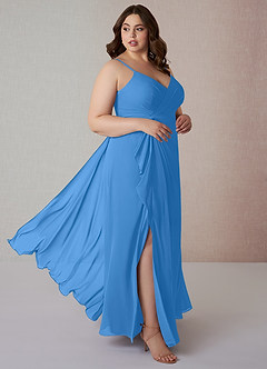Azazie Emerald Bridesmaid Dresses Blue Jay A-Line Ruffled Chiffon Dress image9