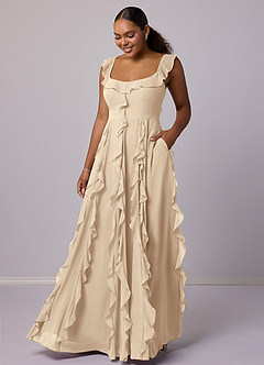 Barbie ♥ Azazie Bridesmaid Dresses Champagne A-Line with Pockets Chiffon Dress image7