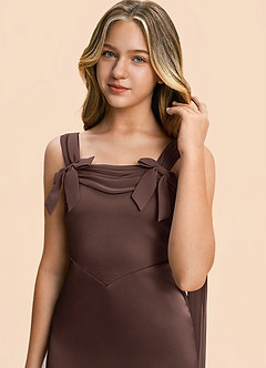 Azazie Chelsea Junior Ganache Sheath Pleated Stretch Satin Dress image7