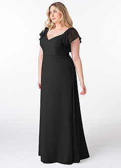 Azazie Syenna Bridesmaid Dresses Black A-Line Ruched Chiffon Dress image8