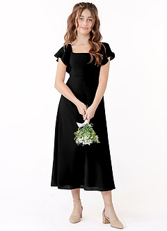 Azazie Bondi Junior A-Line Ruchede Chiffon Te-længde Junior brudepige Kjole image1