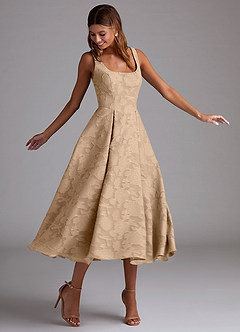Azazie Amalie Bridesmaid Dresses Champagne A-Line Pleated Floral Burnout Dress image3