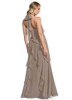 Azazie Velma Vestidos de damas de honor Vestido de Gris Pardo de Gasa de Corte en A con Corte Lateral image2