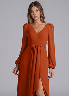 Azazie Omari Bridesmaid Dresses Burnt Orange A-Line Long Sleeve Chiffon Dress image7