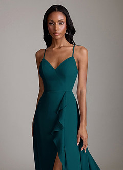 Azazie Naeem Bridesmaid Dresses Pine A-Line V-Neck Ruffle Chiffon Dress image6