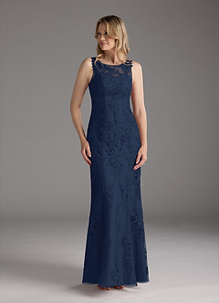 Azazie Whilhelmina Mother of the Bride Dresses Dark Navy Mermaid Lace Chiffon Dress image11