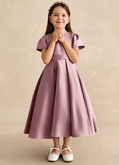 Azazie Princess vestidos de niña de las flores Vestido de Rosa Polvorienta de Satin Mate de Corte En A con Plisado image4