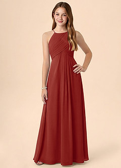 Azazie Ginny Junior A-Linie Plissee Chiffon Kleid Terrakotta image1