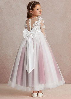 Azazie Elodie Flower Girl Dresses Ivory Vintage Mauve Ball-Gown Lace Dress image4
