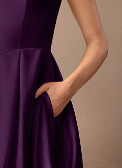 Azazie Fulton Mother of the Bride Dresses Grape A-Line Pleated Stretch Satin Dress image7
