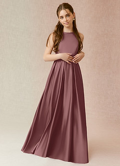 Azazie Arianthe Junior Vintage Mauve A-Line with Pockets Stretch Satin Dress image4