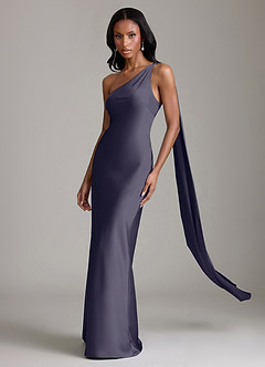 Azazie Galinda Suknie dla druhen Syrena Jedno ramię Satyna elastyczna Do ziemi Sukienka image1