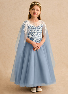 Azazie Dandelion Flower Girl Dresses Dusty Blue Ball-Gown Lace Dress image7