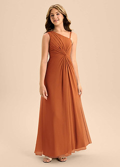 Azazie Brooke Junior Cinnamon A-Line Side Slit Chiffon Dress image5