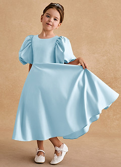 Azazie Sugarplum Blumenmädchenkleider A-Linie mit ärmel Matte Satin Kleid Himmelblau image5