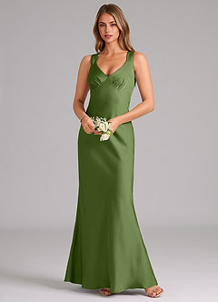 Azazie Kamila Bridesmaid Dresses Juniper A-Line Pleated Stretch Satin Dress image4