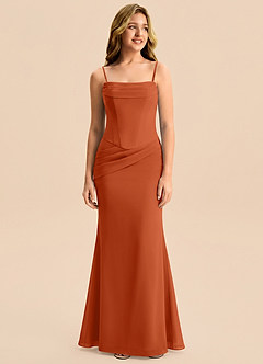 Azazie Sorrel Junior Meerjungfrau-Linie Plissee Chiffon Kleid Gebranntes Orange image6