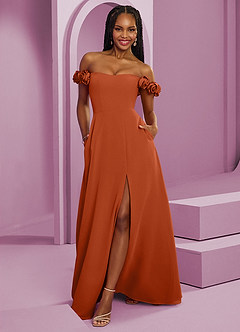 Barbie ♥ Azazie Jurken voor bruidsmeisjes Converteerbaar Jurk van Chiffon met A-Lijn Off the Shoulder Verbrande Sinaasappel image7