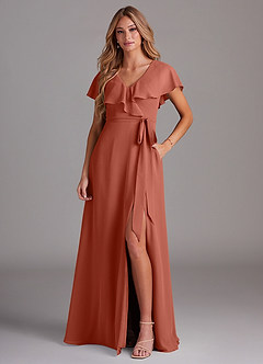Azazie Lainey Bridesmaid Dresses Clay A-Line with Pockets Chiffon Dress image1