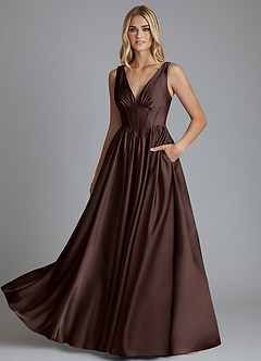 Azazie Delmie Suknie dla druhen Linia A Gorset Satyna elastyczna Do ziemi Sukienka image6