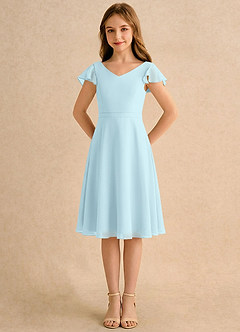 Azazie Narin Girls Formal Flower Girl Dresses Cloud Blue A-Line with Sleeves Chiffon Dress image5
