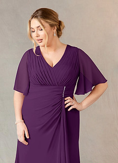 Azazie Carson Mother of the Bride Dresses Grape A-Line V-Neck Lace Chiffon Dress image10
