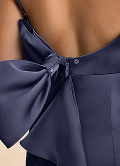 Azazie Lioren Junior Stormy Sheath Bow Stretch Satin Dress image6