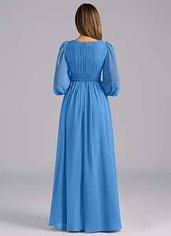 Azazie Palerma Bridesmaid Dresses Blue Jay A-Line Long Sleeve Chiffon Dress image2