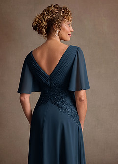 Azazie Milliat Mother of the Bride Dresses Dark Navy A-Line Lace Chiffon Dress image6