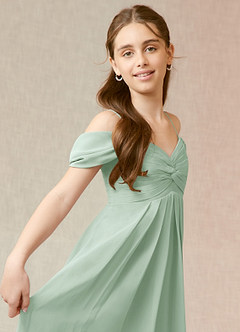Azazie Kaitlynn Junior Agave A-Line Off the Shoulder Chiffon Dress image6